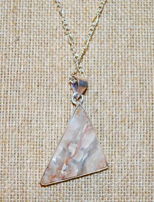 Triangle Mother-of-Pearl Style PENDANT (1½" x 1") on a Silver Tone Necklace Chain 20" L