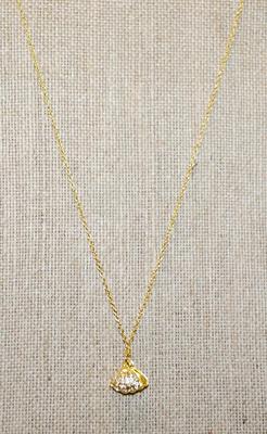 "Shell & Pearl" PENDANT (¼" x ¼") on a Gold Tone Necklace Chain Marked .925 18" L