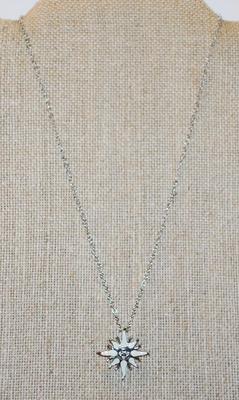 White Enamel "Star & Moon" PENDANT (1" x 1") on a Silver Tone Necklace Chain 16" L