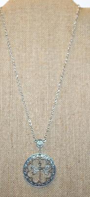 "Dragonfly in a Circle" PENDANT (1½" Diameter) on a Silver Tone Necklace Chain 18" L