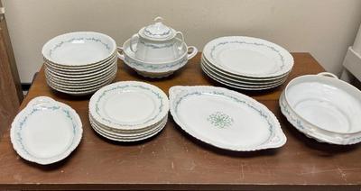 LS&S Carksbad Austria china dinnerware pattern 3248 vintage scalloped blue flower border