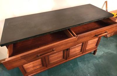 Lot #148 Mid Century Henredon Side Cabinet - Louvered Doors