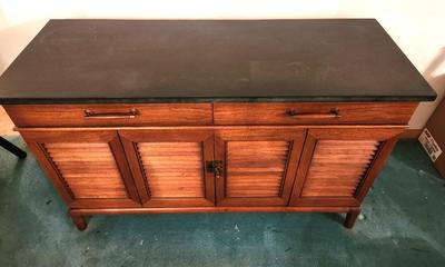 Lot #148 Mid Century Henredon Side Cabinet - Louvered Doors