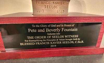 Lot #149 The Order of Seelos Witness - 2019 - bestowed on Pete and Bev Fountain