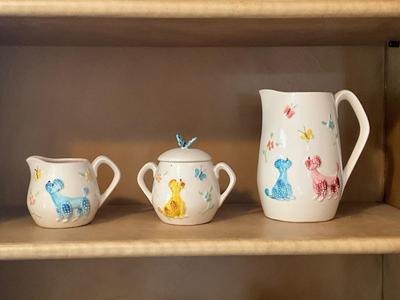 Vintage Japan Poodle Butterfly serving set