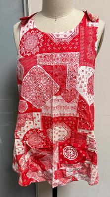 Homemade Vintage Apron red and white cotton with crossover straps