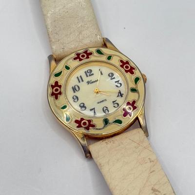 LOT 96J: Vintage Ladies' Watches - Carriage Quartz w/ Braided Leather Band, Endura w/ Norwegian Calf Band, Vienna Quartz Floral Face...