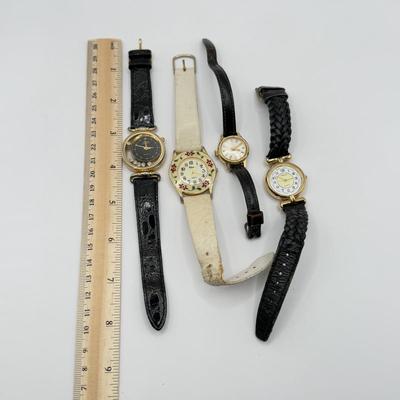 LOT 96J: Vintage Ladies' Watches - Carriage Quartz w/ Braided Leather Band, Endura w/ Norwegian Calf Band, Vienna Quartz Floral Face...