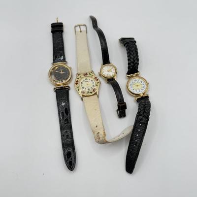LOT 96J: Vintage Ladies' Watches - Carriage Quartz w/ Braided Leather Band, Endura w/ Norwegian Calf Band, Vienna Quartz Floral Face...