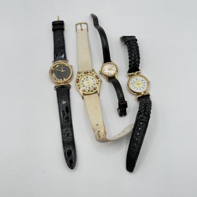 LOT 96J: Vintage Ladies' Watches - Carriage Quartz w/ Braided Leather Band, Endura w/ Norwegian Calf Band, Vienna Quartz Floral Face...