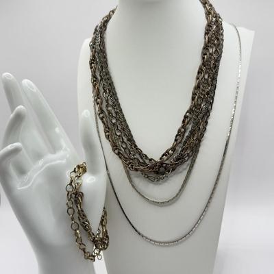 LOT 98J: Chain Necklaces & Bracelets incl. 28" 14kt White Gold Plated Necklace