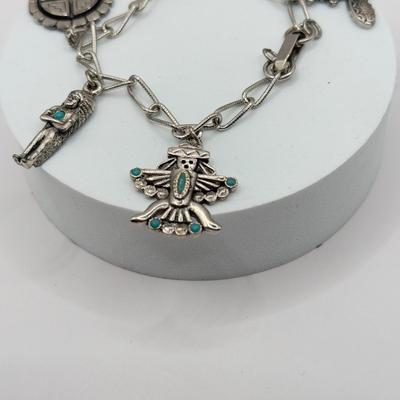 LOT 100J: Turquoise Cat Ring Size 13, Pendant w/ 18" Necklace & 6.5" Native American Style Charm Bracelet