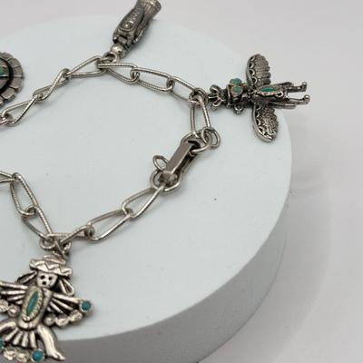 LOT 100J: Turquoise Cat Ring Size 13, Pendant w/ 18" Necklace & 6.5" Native American Style Charm Bracelet