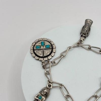 LOT 100J: Turquoise Cat Ring Size 13, Pendant w/ 18" Necklace & 6.5" Native American Style Charm Bracelet