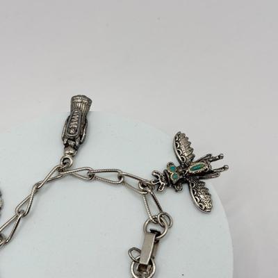 LOT 100J: Turquoise Cat Ring Size 13, Pendant w/ 18" Necklace & 6.5" Native American Style Charm Bracelet