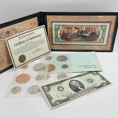 LOT 103J: 1977 Philadelphia Mint Proof Set & Colorized $2 Bill w/ COA