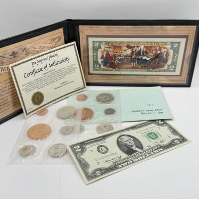 LOT 103J: 1977 Philadelphia Mint Proof Set & Colorized $2 Bill w/ COA