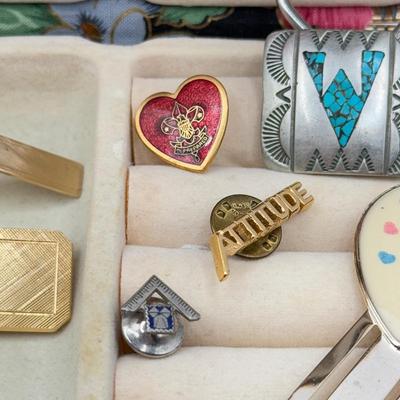 LOT 107J: Collection of Jewelry w/ Vanity Brush in Black Floral Jewlery Case