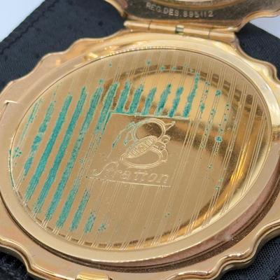 LOT 108J: 1/20 14k Gold Filled Pen, Vintage Stratton Compact, Teal Jewelry Bag & Clip on Earrings