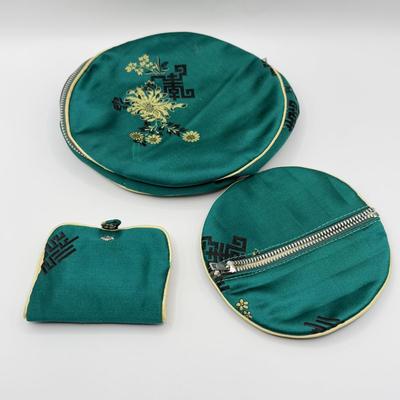 LOT 108J: 1/20 14k Gold Filled Pen, Vintage Stratton Compact, Teal Jewelry Bag & Clip on Earrings