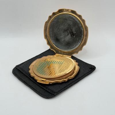 LOT 108J: 1/20 14k Gold Filled Pen, Vintage Stratton Compact, Teal Jewelry Bag & Clip on Earrings