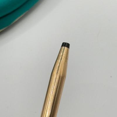 LOT 108J: 1/20 14k Gold Filled Pen, Vintage Stratton Compact, Teal Jewelry Bag & Clip on Earrings