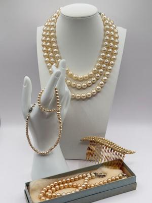 LOT 109J: Vintage “Pearl” Collection - Hair Comb & Necklaces