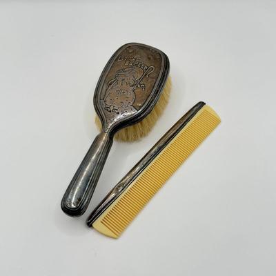LOT 115J: Vintage Sterling Silver Bo Peep Brush & Sterling Handle Comb