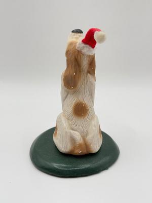 LOT 124K: 1995 Byer’s Choice The Carolers Dog w/ Santa Hat & 1990s Signed Hand Painted Santa Figures