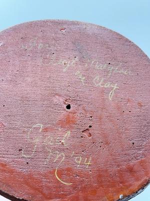 LOT 124K: 1995 Byer’s Choice The Carolers Dog w/ Santa Hat & 1990s Signed Hand Painted Santa Figures