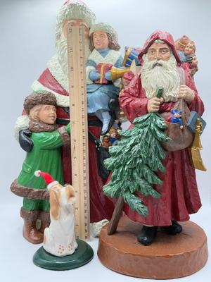 LOT 124K: 1995 Byer’s Choice The Carolers Dog w/ Santa Hat & 1990s Signed Hand Painted Santa Figures
