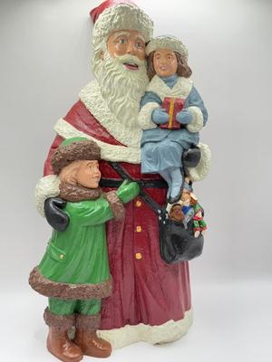 LOT 124K: 1995 Byer’s Choice The Carolers Dog w/ Santa Hat & 1990s Signed Hand Painted Santa Figures