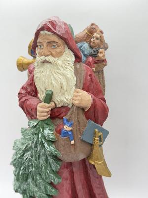 LOT 124K: 1995 Byer’s Choice The Carolers Dog w/ Santa Hat & 1990s Signed Hand Painted Santa Figures