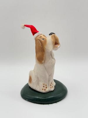 LOT 124K: 1995 Byer’s Choice The Carolers Dog w/ Santa Hat & 1990s Signed Hand Painted Santa Figures