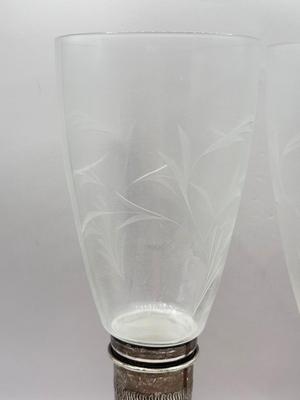 LOT 130K: Vintage Lunt Sterling Silver Weighted Candle Holders w/ Etched Glass Toppers