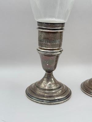 LOT 130K: Vintage Lunt Sterling Silver Weighted Candle Holders w/ Etched Glass Toppers