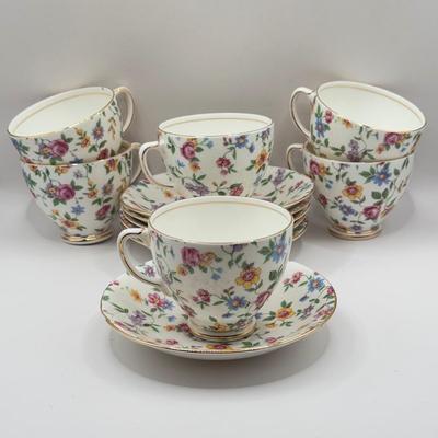 LOT 132K: Vintage Old Royal Bone China Floral Teacups & Saucers