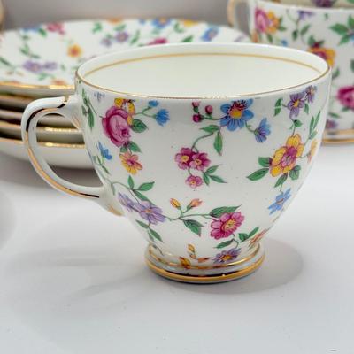 LOT 132K: Vintage Old Royal Bone China Floral Teacups & Saucers
