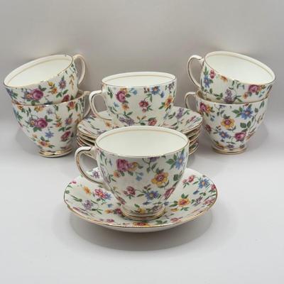 LOT 132K: Vintage Old Royal Bone China Floral Teacups & Saucers