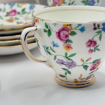 LOT 132K: Vintage Old Royal Bone China Floral Teacups & Saucers