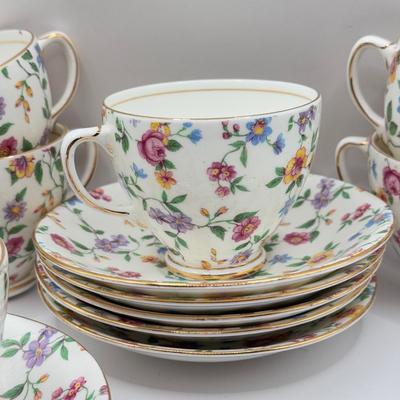 LOT 132K: Vintage Old Royal Bone China Floral Teacups & Saucers