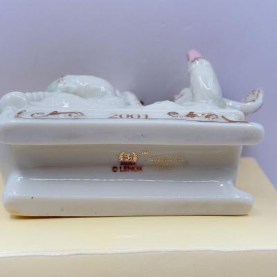 LOT 133K: Lenox Christmas Ornaments w/ Boxes - 2002 Snowman, 2001 Snowmen on Sled, 2003 Skating Snowman & 2000 Snowman
