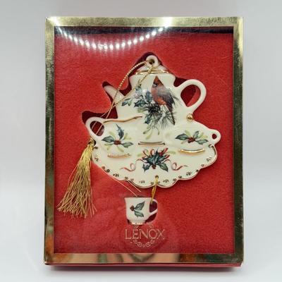 LOT 134K: Lenox Christmas Ornaments w/ Boxes - Winter Splendor Snowflake w/ COA, Cardinal Tea Pot & China Jewels Star
