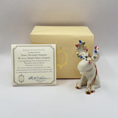 LOT 137K: Lenox Christmas Ornaments w/ Boxes - 1999 Annual Holiday Toy Soldier, 2001 Chilly Chap Penguin w/ COA & 2002 Moose...
