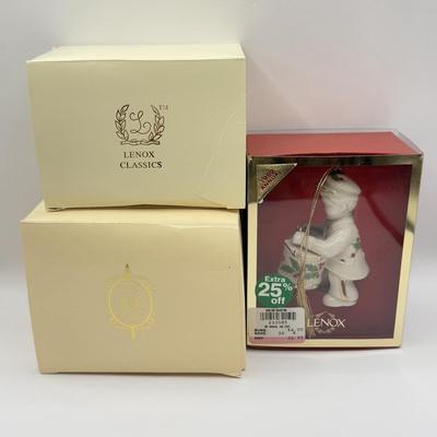 LOT 137K: Lenox Christmas Ornaments w/ Boxes - 1999 Annual Holiday Toy Soldier, 2001 Chilly Chap Penguin w/ COA & 2002 Moose...