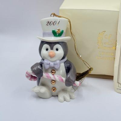 LOT 137K: Lenox Christmas Ornaments w/ Boxes - 1999 Annual Holiday Toy Soldier, 2001 Chilly Chap Penguin w/ COA & 2002 Moose...