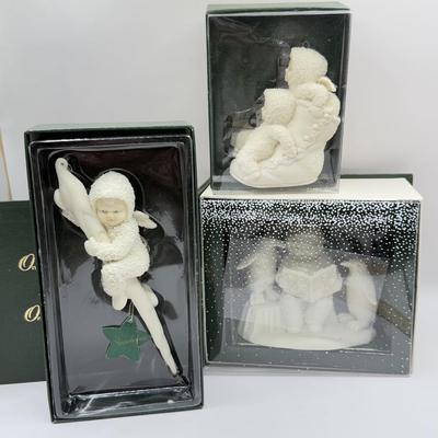 LOT 139K: Department 56 Snowbabies w/ Boxes - "Read Me a Story," "One, Two, High Button Shoe" & "Wee...This...