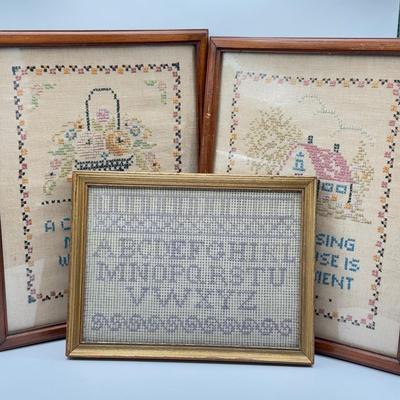 LOT 143K: Vintage Hand Made Framed Cross Stitch Home Decor