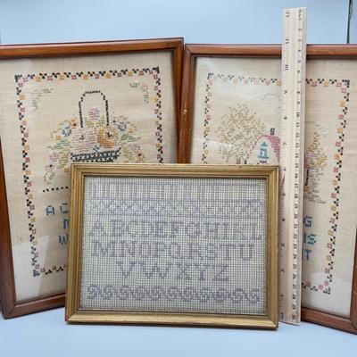 LOT 143K: Vintage Hand Made Framed Cross Stitch Home Decor