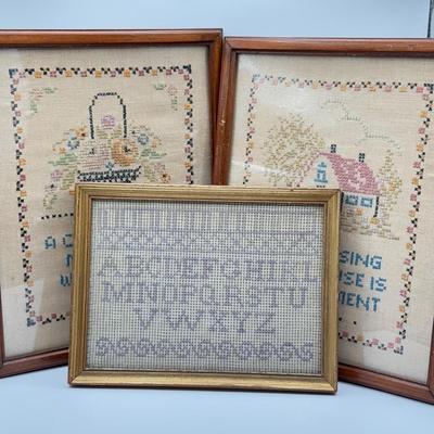 LOT 143K: Vintage Hand Made Framed Cross Stitch Home Decor
